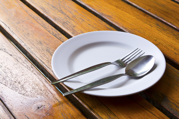 closeup of plate on old white wood table